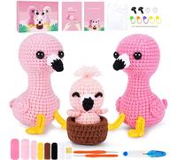 Crochet Kit for Beginners Adults Kids Famliy Flamingos Crochet Animal Kit Step-by-Step Video Crochet Flamingos Crochet Learn to Crochet Starter Kit Animal Knitting Beginners Crochet Kit