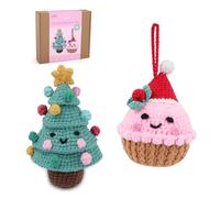 Crochet Kit for Beginners, Amigurumi Cake & Coffee Scene Starter Set with Video Tutorial, Complete Yarn & Hook Supplies, DIY Dessert Desk Decor for Coffee Lovers