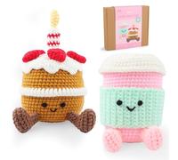 Crochet Kit for Beginners, Amigurumi Cake & Coffee Scene Starter Set with Video Tutorial, Complete Yarn & Hook Supplies, DIY Dessert Desk Decor for Coffee Lovers