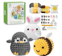 Crochet Kit for Beginners,Amigurumi Crochet Animal Kit,Crochet Starter Kit Step-by-Step Video Tutorials,Beginner Crochet Kit for Adults,Fuppys Crocheting Kit-Penguin-Bee-Bunny
