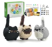 Crochet Kit for Beginners, Amigurumi Crochet Animal Kit, Crochet Starter Kit Step-by-Step Video Tutorials, Kids Crochet Starter Kit, Fuppys Crocheting Kit-3 Cute Cats
