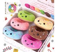 Crochet Kit for Beginners, Beginner Crochet Starter Kit w Step-by-Step Video Tutorials, Learn to Crochet Kits for Adults & Kids, DIY Knitting Supplies, 6-Pack Donut Family(40%+ Yarn Content)