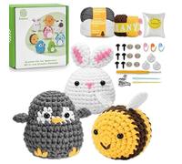 Crochet Kit for Beginners, Cat Crochet Animal Kit, Crochet Starter Kit Step-by-Step Video Tutorials, Beginner Crochet Kit for Adults, Cosplay Animal Knitting Kit Rabbit Bee Penguin Crochet Kit (B)