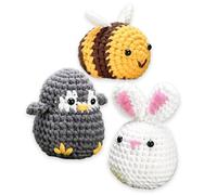 Crochet Kit for Beginners, Complete Crochet Starter Kit, DIY Amigurumi Animal Making Set Includes Bee Rabbit Penguin Patterns, Beginner Crochet Kits with All Tools