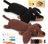 Crochet Kit for Beginners, Crochet Animal Kit Complete Dachshund Dog Crochet with Yarn Hooks Needles, Step-by-Step Video Learn to Crochet Starter Kit Animal Set Beginners Crochet Kit (Crochet dog)