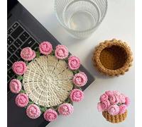 Crochet Kit for Beginners, Crochet Flower Blanket Coasters, Coaster Flower Pot Crochet Kits Coaster Crochet Starter Kit, Tabletop Protection and Desk Accessories, Handmade Gifts