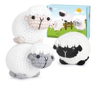 Crochet Kit for Beginners, Crochet Starter Kit with Step-by-Step Video Tutorials, Amigurumi Crochet DIY Knitting Supplies for Adults Kids, 3-Pack Little Lambs (40%+ Yarn)