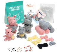 Crochet Kit for Beginners, Cute Hippo DIY Crochet Animal Kit with Step-by-Step Video,Starter Kit Gift for Adults Kids,Craft Set Includes 40%+ Yarn, Hook, Tools & More - Gift Ideas for All Ages (A)