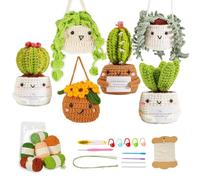Crochet Kit for Beginners,Dancepandas 6 PCS Beginner Crochet Kit Flower Cacti Hanging Potted Plants Crochet Motivational Gifts with Detailed Instructions and Video Tutorials for Mothers,Crochet Lovers