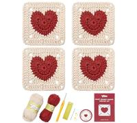 Crochet Kit for Beginners, Granny Square Starter Kit with Step-by-Step Video Tutorials, Knitting Kit for Adults & Teens Including Yarn, Crochet Hook, Heart