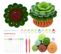 Crochet Kit for Beginners, Handmade Coasters in a Plant Pot Crochet Start Kit, Complete Beginner DIY Crafts with Yarn, Accessories, Step-by-Step Video Tutorials for Adult Beginners(Green Plants)