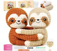 Crochet Kit for Beginners, Hug Sloths Amigurumi Set with Positive Card & Video Tutorial, Easy DIY Craft for Adults, Emotional Support Gift for Birthday, Valentine’s Day, Christmas