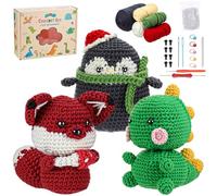Crochet Kit for Beginners Kids - 3 Pack Animal Beginner Crochet Kit for Kids Adults Teens, Amigurumi Craft Knitting Supplies Set with Step-by-Step Video Tutorials, DIY Crocheting Gifts for Crocheters