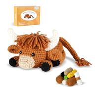 Crochet Kit for Beginners, Learn to Crochet, Include Easy Knitting Soft Yarn, Step-by-Step Video Tutorial, Hook, Holiday Birthday Gift for Adults and Kids(Highland Cow)