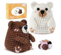 Crochet Kit for Beginners, Learn to Crochet, Include Easy Knitting Soft Yarn, Step-by-Step Video Tutorial, Hook, Holiday Birthday Gift for Adults and Kids(Polar & Brown Bears)