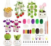 Crochet Kit for Beginners with Step-by-Step Video Tutorials, 8Pcs Crochet Starter Kits for Adults Potted Hanging Plants Craft Kit with Yarn Sets for Home/Car Decoration
