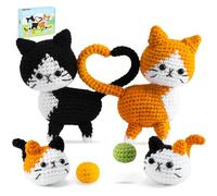 Crochet Kit for Beginners with Step-by-Step Video Tutorials, Animal Crochet Kit for Adults Kids, Crochet Knitting Kits Cat Crochet Set Complete Crochet Animal Kit Birthday Surprise Gift for Love