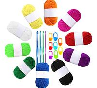 Crochet Kits for Beginners, 100% Acrylic Yarn 16g *10 Assorted Colour, with 4X Braided Aluminum Crochet Hooks and 8X Stitch Markers, Perfect for Making Small Yarn Crafting Projects
