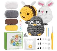 Crochet Kits for Beginners - 3Pcs Stitch Stuff for Adults Kids Crochet Starter Kit Beginners Crochet Kit Crochet Accessories Crochet Gifts for Crochet Lovers, Tutorial Included (Rabbit Bee Penguin)