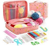 Crochet Kits for Beginners Adults,Crochet Hooks Set Includes Ergonomic Rubber & Metal Crochet Hooks, Knitting Accessories and Bag,UK Best Starter Beginners Crochet Kit and DIY Knitting Crochet-Pink