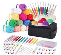 Crochet Kits for Beginners Adults Crochet Kit 15Pcsx25g Crochet Yarns Ergonomic Metal Crochet Hooks 2mm-8mm Knitting Accessories Tools Storage Case Needles Crochet Starter Kit-Black