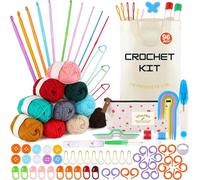 Crochet kits for beginners adults , Crochet kit 96 Pcs , 10 crochet hooks 2-6.5mm and more | Beginner crochet kit for Adults and Children | Set with Storage Bag, Wool and Knitting Accessories