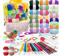 Crochet Kits for Beginners Adults, Knitting Wool Starter Kit for Adults, Include 0.6-6.0 mm Metal Crochet Hooks, Wool,Case and Knitting Accessories,Crochet Hook Set Kids, Crochet Starter Kit(F-Yellow)