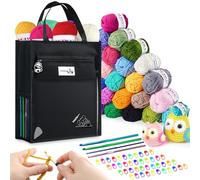 Crochet Kits for Beginners Adults Yarn 27 Colors Acrylic Wool Set with Aluminum Hooks Storage Case Stitch Markers -Black