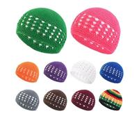 Crochet Knit Beanie Hat, Royal Blue Abba Style, Breathable Open Weave Design, Women's Head Covering (White)