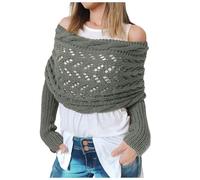 Crochet Knit Tops fopr Women UK Hollow Out Sweater Scarf with Sleeves Cable Knitted Long Sleeve Wrap Winter Scarf Ladies Multifunctional Lightweight Jumpers Wrapped Warm Shawl Sweater Shrugs White Red