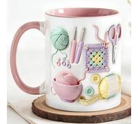Crochet Knitting Mug, 330ML Ceramic Crochet Coffee Cup, Funny Knitting Gift Coffee Mug with Insulated Handle, Novelty Sewing Tools Drinking Tea Cup, for Hot & Cold Drinks