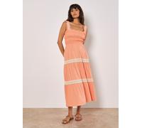 Crochet Lace Tiered Midi Dress Apricot Coral 8