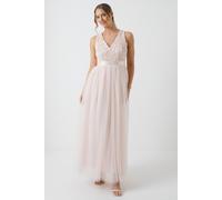 Crochet Lace Two In One Bridesmaid Maxi Dress Coast Blush 10