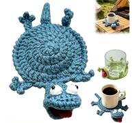 Crochet Lizard Coaster,Cute 3D DIY Handmade Funny Animal Cup Mats,Cute Handmade 3D Lizard Mug Mats,Funny Crochet Animal Coasters,Decorative Drink Csoaster for Home Desk Decor (Blue-Finished)
