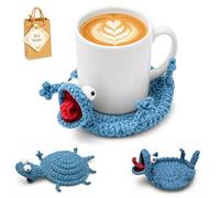 Crochet Lizard Coaster, Cute Handmade 3D Lizard Mug Rug, Funny Amigurumi Animal Cup Mat, Novelty Lizard Shaped Drink Coaster for Coffee Mug, Decorative Coasters for Home Desk Decor (Blue)