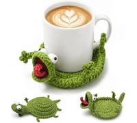 Crochet Lizard Coaster, Cute Handmade 3D Lizard Mug Rug, Funny Animal Cup Mat, Novelty Lizard Shaped Drink Coaster for Coffee Mug, Decorative Coasters for Home Desk Decor (green, Finished product)