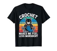Crochet Makes Me Feel Less Murdery Vintage Black Cat T-Shirt
