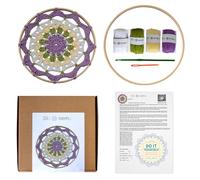 Crochet Mandala Kit 8 Or 10 Inch Bamboo Hoop Premium 100% Cotton Yarn Crochet Hook Step By Step Printed Pattern QR Video Tutorial DIY Gift For Beginners Handmade Relax (purple yellow wave, 8 inch)