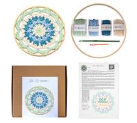 Crochet Mandala Kit 8 Or 10 Inch Bamboo Hoop Premium 100% Cotton Yarn Crochet Hook Step By Step Printed Pattern QR Video Tutorial DIY Gift For Beginners Handmade Relax (mint green wave, 8 inch)
