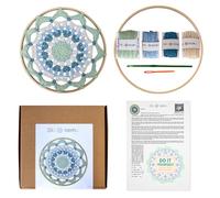 Crochet Mandala Kit 8 Or 10 Inch Bamboo Hoop Premium 100% Cotton Yarn Crochet Hook Step By Step Printed Pattern QR Video Tutorial DIY Gift For Beginners Handmade Relax (mint green wave wave, 10 inch)