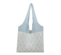 Crochet Mesh Beach Tote Foldable and Lightweight Handmade Crochet Shoulder Bag Large Capacity Soft Y2k for Women Travel Daily Use (Blue)