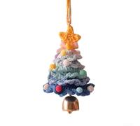 Crochet Mini Christmas Tree Ornament Handmade with Soft Yarn, Features Bell and Bow Tie, Suitable for Hanging from For Car Mirror and Home Decoration (Deep Blue)