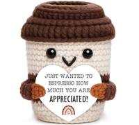 Crochet Mini Coffee Cup - Espresso Appreciation Pun, Gift for Coworkers & Coffee Lovers, Stocking Stuffer, Secret Santa, Coffee Bar/Tiered Tray Decor, Motivational Desk Reminder for Self Care