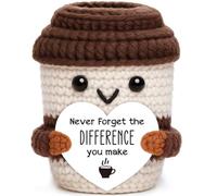 Crochet Mini Coffee Cup - Never Forget the Difference You Make, Appreciation Gift for Teacher, Nurse or Coworker, Coffee Bar Decor, Motivational Desk Positive Reminder, Self-Care Affirmation