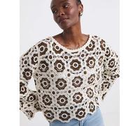 Crochet Patchwork Jumper White/Choc 20/22