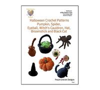 Crochet Pattern for Halloween Decorations - Pumpkin, Scary Spider, Eyeball, Witch's Hat, Broomstick, Cauldron and Black Cat.
