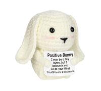 Crochet Positive Bunny - Handmade Knitted Rabbit Figurine With Motivational Card | Cute Desk Decoration, Travel Companion And Gift P