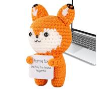 Crochet Positive Foxs Toy, Funny Crochet Positive Foxs,Handmade Supportive Animal Inspirational,Stress Relief Animal Crochet Doll,Tiny Supportive Plush Foxes With Positive Card