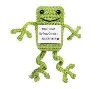 Crochet Positive Frog, Funny Knitted Wool Pocket Doll, Plush Cute Inspirational Novelty for Women Men