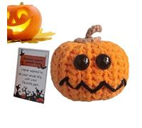 Crochet Pumpkin Doll, Handmade Knitted Collectable with Positive Card, Cute Crochet Figure for Room, Desk, Car, Home Decoration, House Warming, Birthday Gift, Women, Men, Friends, Fam